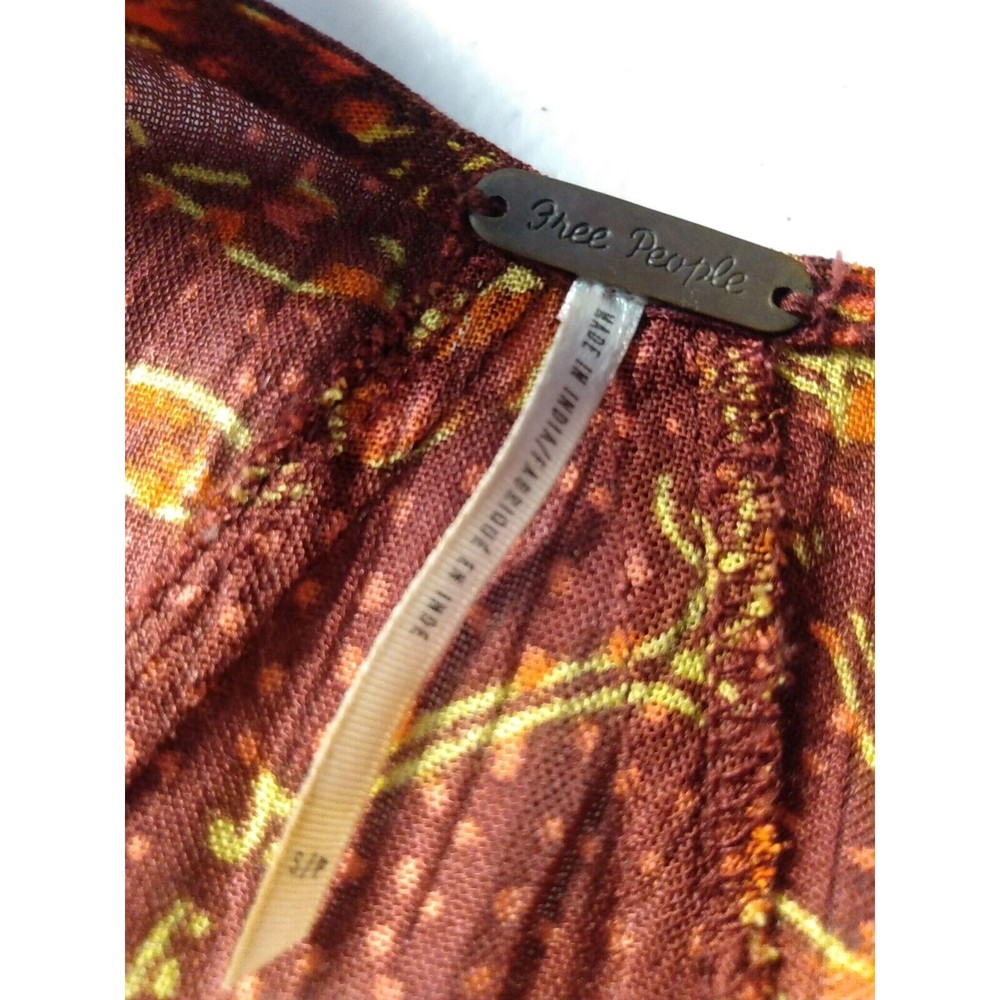 Free People Blouse Flowy Floral Strappy Tank Top Boho Burgundy Viscose Womens SP - Picture 4 of 7